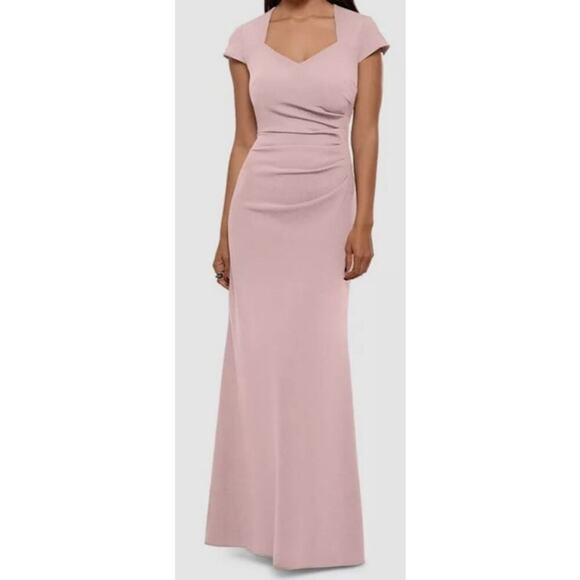 NWT Xscape Ruffle Back Scuba Crepe Gown Maxi Dress Women's Pink Size 10P - Picture 1 of 8